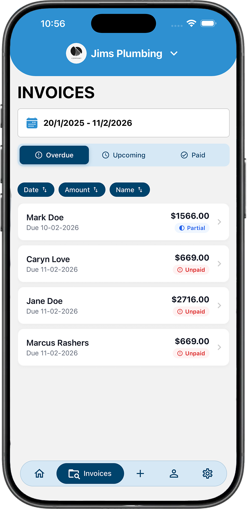 Mobile invoice creation in Enabill